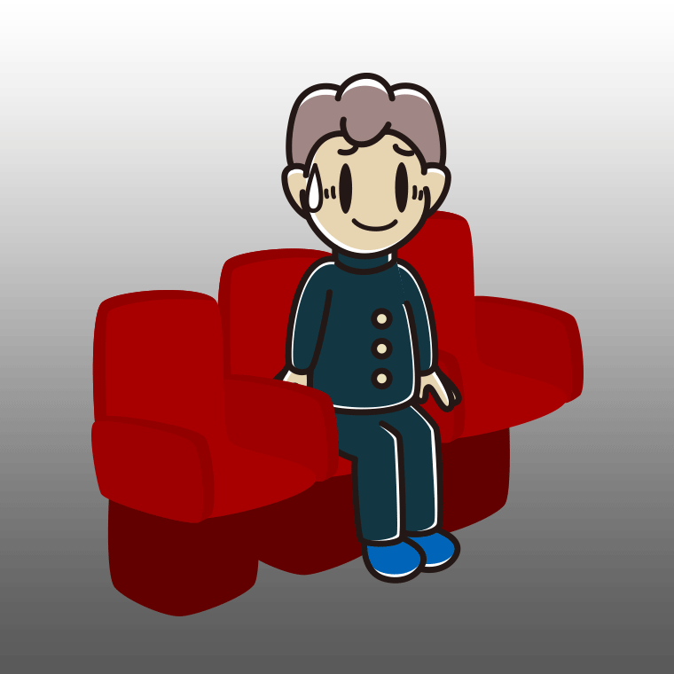 映画館（劇場）で苦笑いする男子中学生のイラスト【色、背景あり】PNG