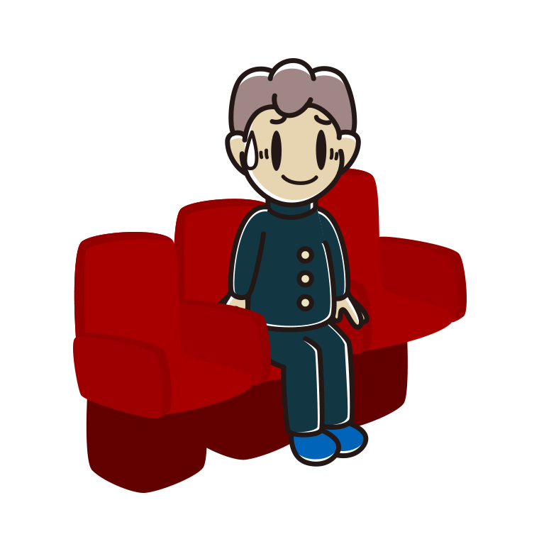 映画館（劇場）で苦笑いする男子中学生のイラスト【色あり、背景なし】透過PNG