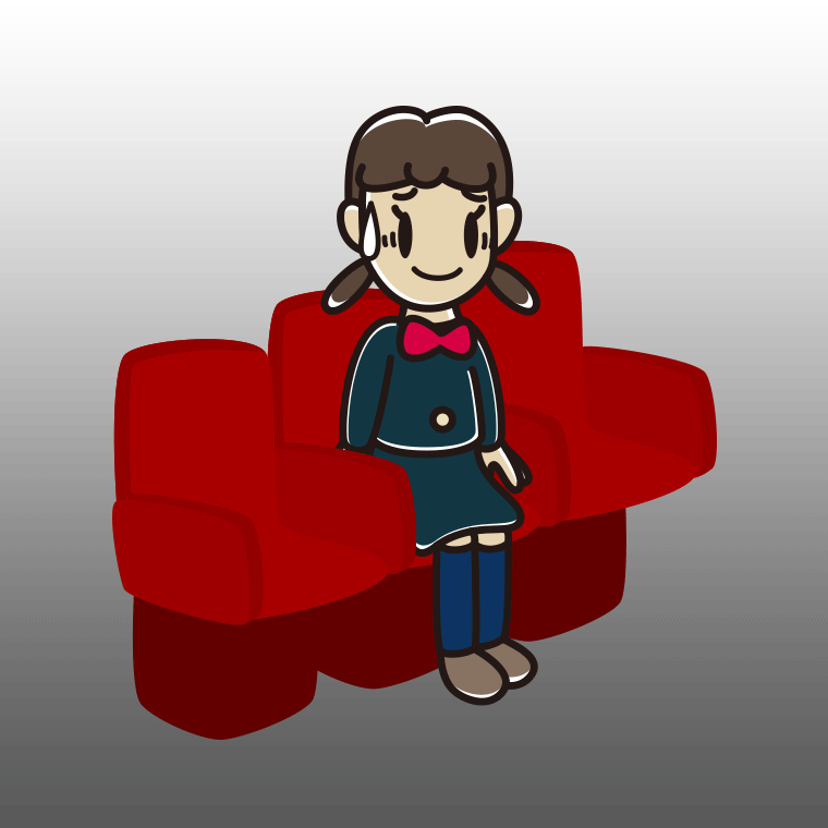 映画館（劇場）で苦笑いする女子中学生のイラスト【色、背景あり】PNG