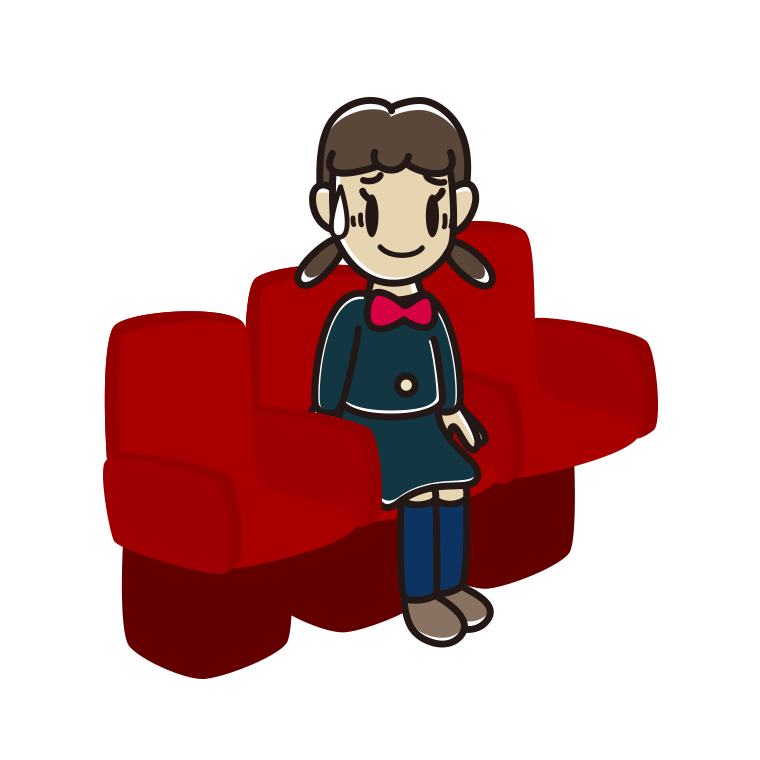 映画館（劇場）で苦笑いする女子中学生のイラスト【色あり、背景なし】透過PNG