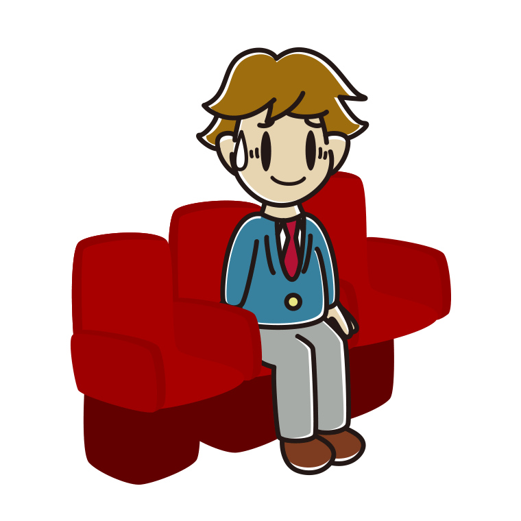 映画館（劇場）で苦笑いする男子高校生のイラスト【色あり、背景なし】透過PNG