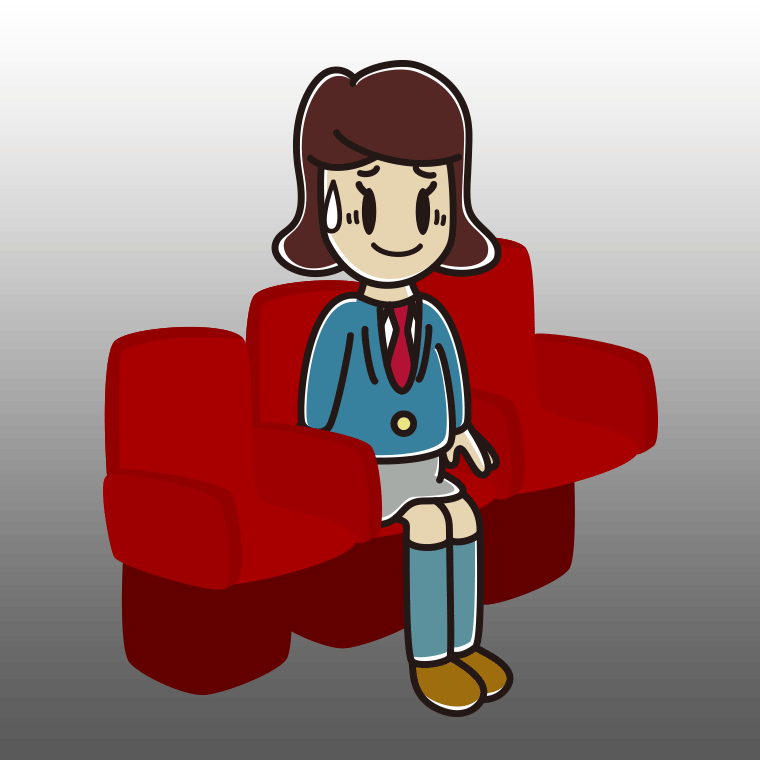 映画館（劇場）で苦笑いする女子高校生のイラスト【色、背景あり】PNG
