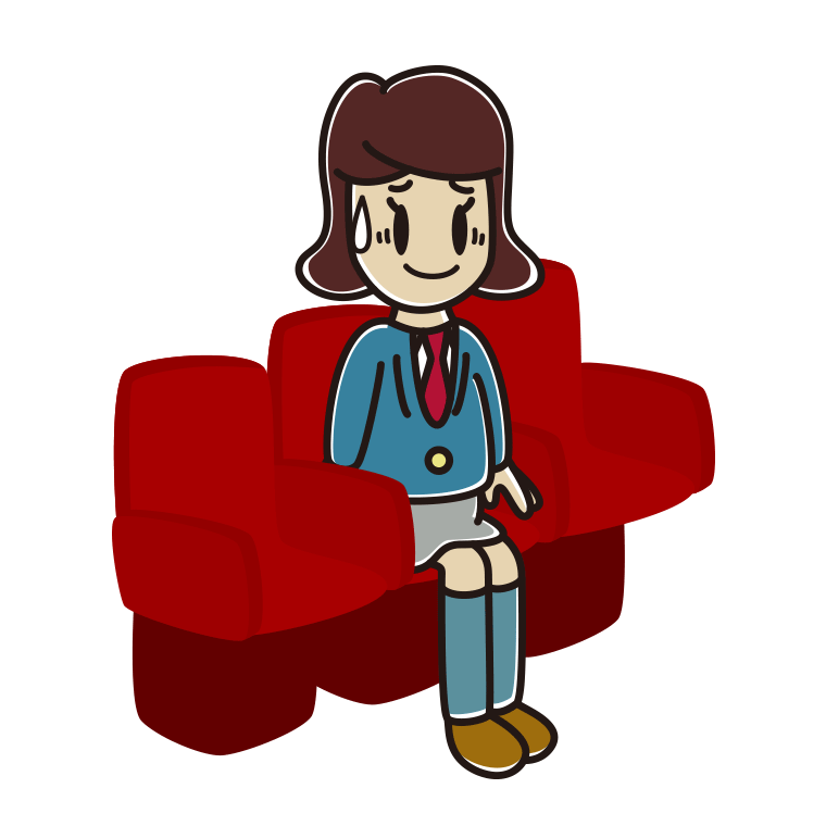 映画館（劇場）で苦笑いする女子高校生のイラスト【色あり、背景なし】透過PNG