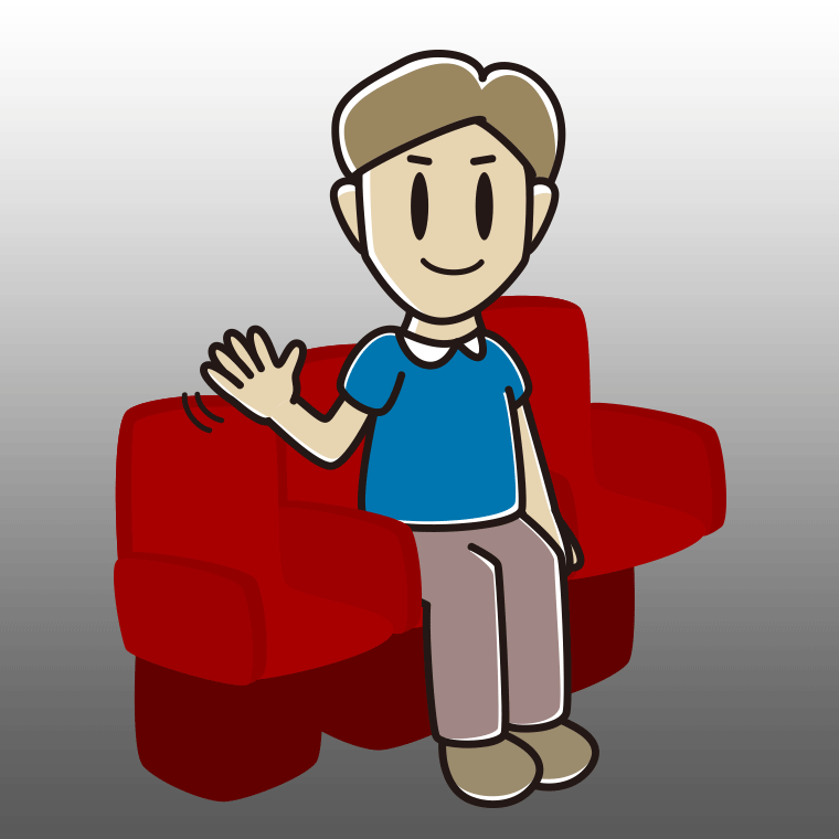 映画館（劇場）で手を振る男性のイラスト【色、背景あり】PNG