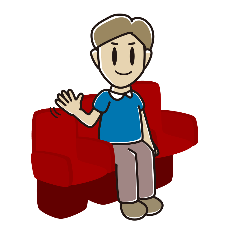 映画館（劇場）で手を振る男性のイラスト【色あり、背景なし】透過PNG