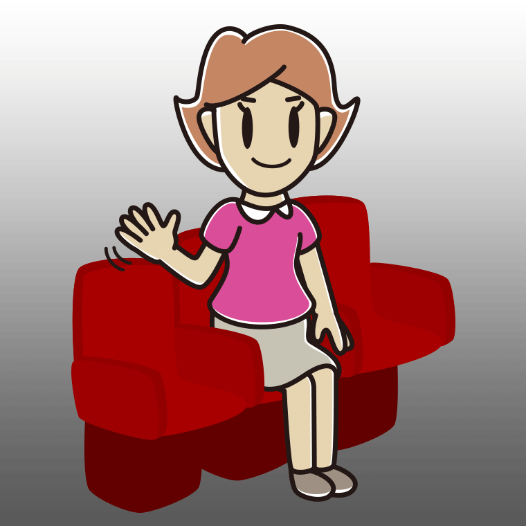 映画館（劇場）で手を振る女性のイラスト【色、背景あり】PNG