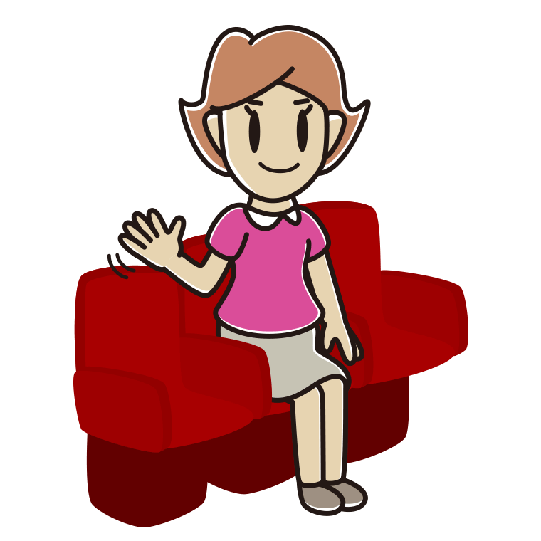 映画館（劇場）で手を振る女性のイラスト【色あり、背景なし】透過PNG