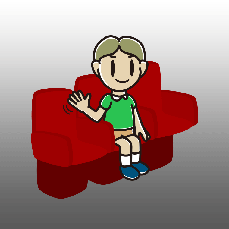 映画館（劇場）で手を振る小学生男子のイラスト【色、背景あり】PNG