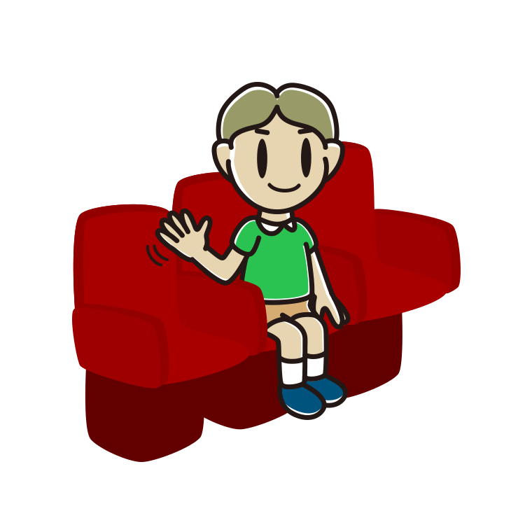 映画館（劇場）で手を振る小学生男子のイラスト【色あり、背景なし】透過PNG