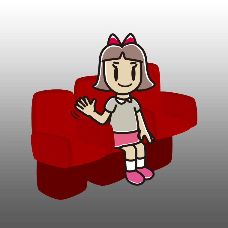 映画館（劇場）で手を振る小学生女子のイラスト【色、背景あり】PNG