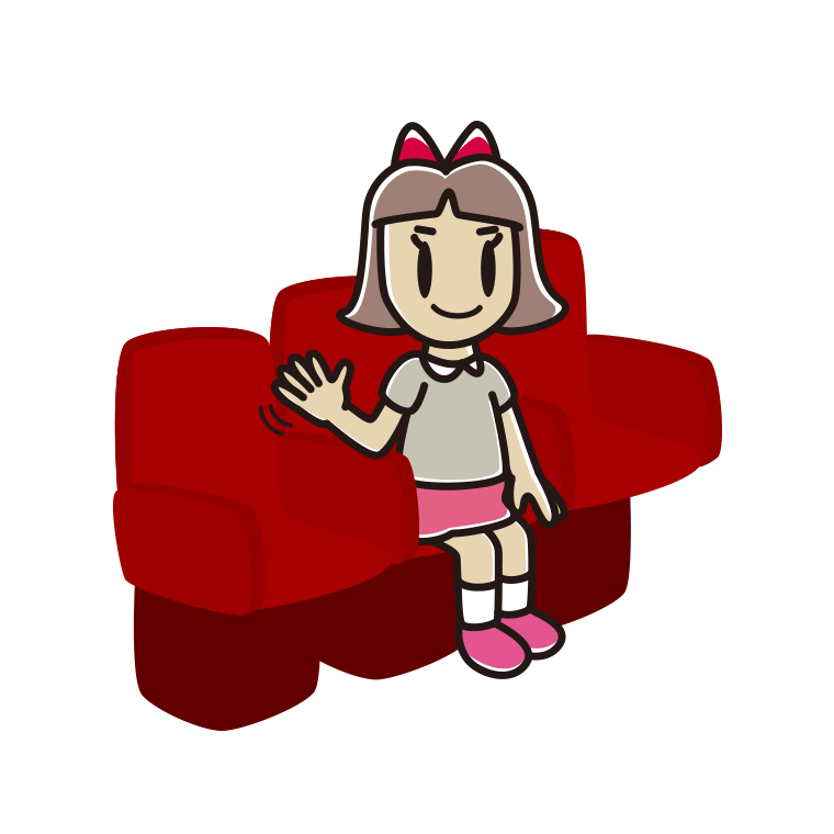 映画館（劇場）で手を振る小学生女子のイラスト【色あり、背景なし】透過PNG