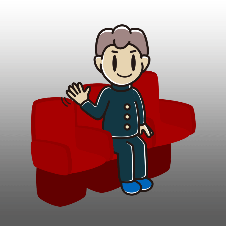 映画館（劇場）で手を振る男子中学生のイラスト【色、背景あり】PNG