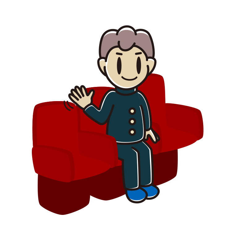 映画館（劇場）で手を振る男子中学生のイラスト【色あり、背景なし】透過PNG