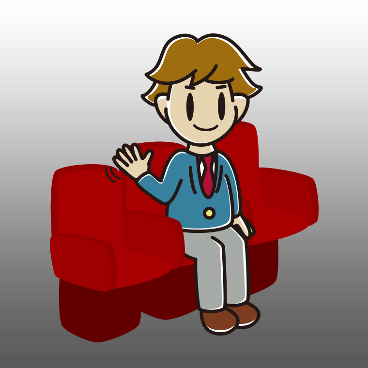 映画館（劇場）で手を振る男子高校生のイラスト【色、背景あり】PNG