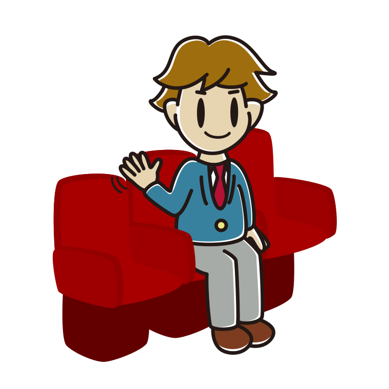 映画館（劇場）で手を振る男子高校生のイラスト【色あり、背景なし】透過PNG