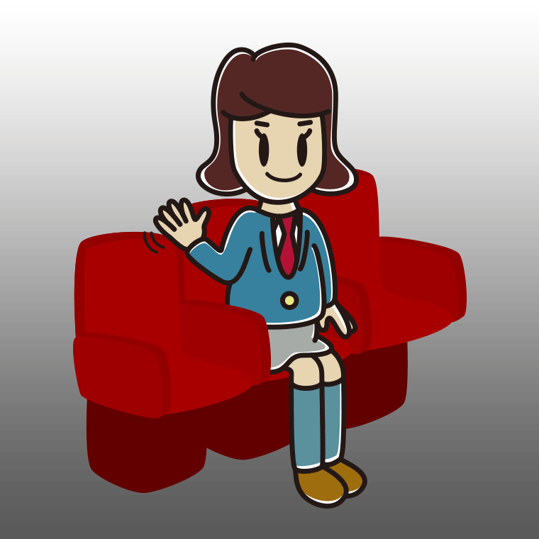 映画館（劇場）で手を振る女子高校生のイラスト【色、背景あり】PNG