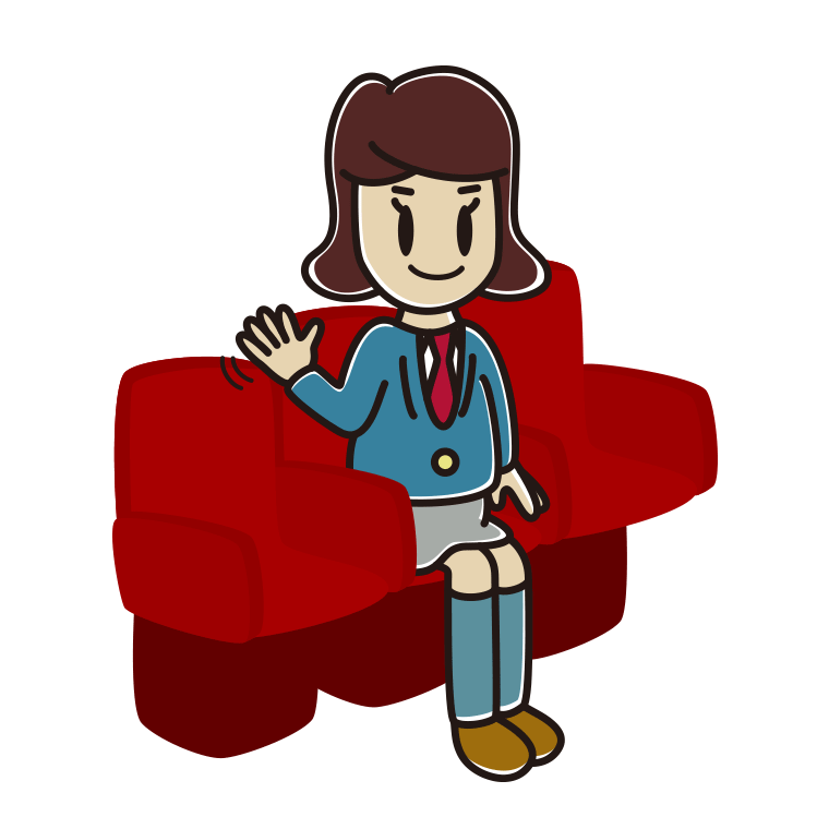 映画館（劇場）で手を振る女子高校生のイラスト【色あり、背景なし】透過PNG