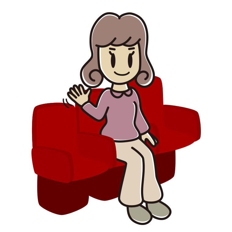 映画館（劇場）で手を振る女子大学生のイラスト【色あり、背景なし】透過PNG