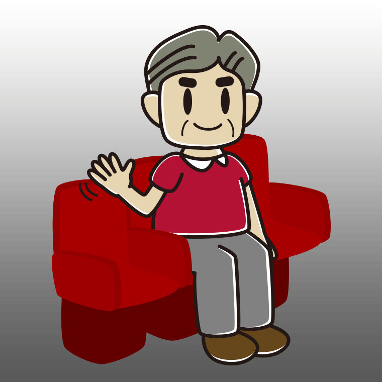 映画館（劇場）で手を振るおじさんのイラスト【色、背景あり】PNG