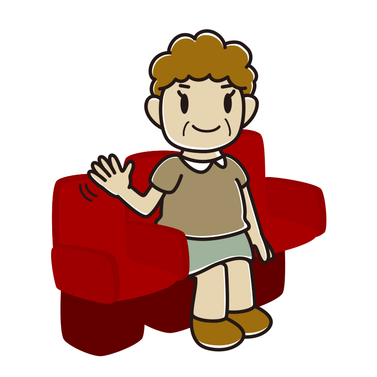 映画館（劇場）で手を振るおばさんのイラスト【色あり、背景なし】透過PNG