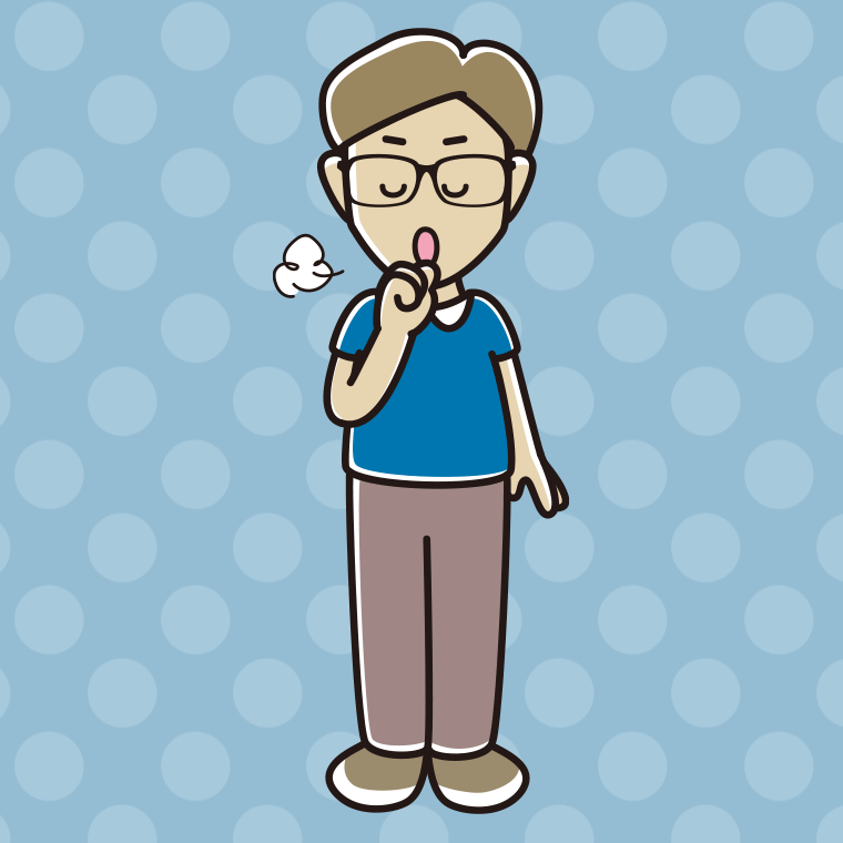 咳払いする眼鏡の男性のイラスト【色、背景あり】PNG