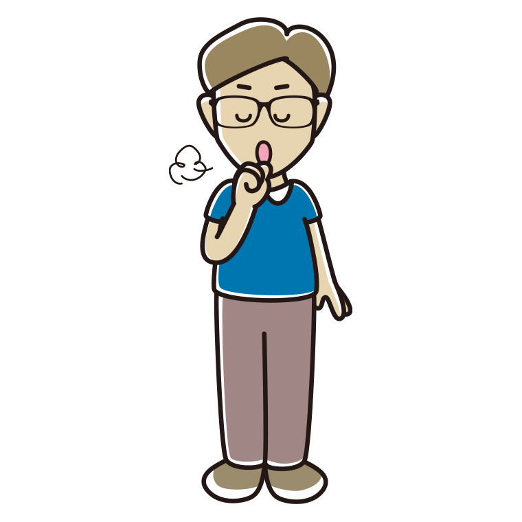 咳払いする眼鏡の男性のイラスト【色あり、背景なし】透過PNG