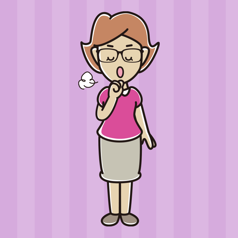 咳払いする眼鏡の女性のイラスト【色、背景あり】PNG