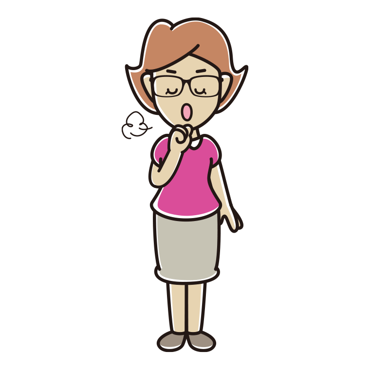 咳払いする眼鏡の女性のイラスト【色あり、背景なし】透過PNG