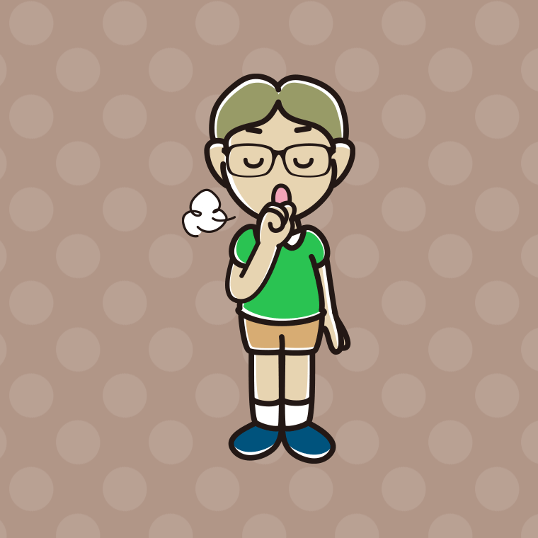 咳払いする眼鏡の小学生男子のイラスト【色、背景あり】PNG