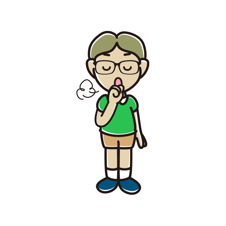 咳払いする眼鏡の小学生男子のイラスト【色あり、背景なし】透過PNG