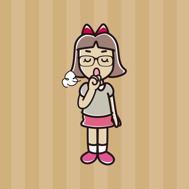 咳払いする眼鏡の小学生女子のイラスト【色、背景あり】PNG