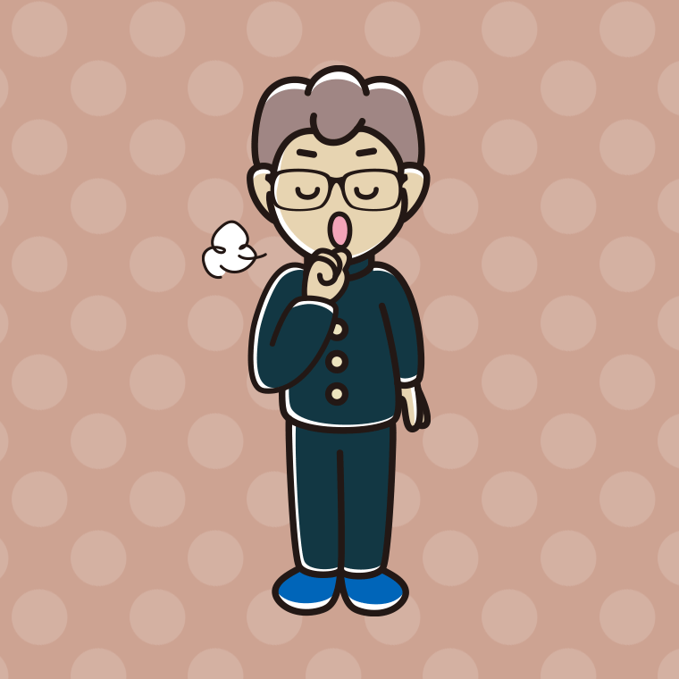 咳払いする眼鏡の男子中学生のイラスト【色、背景あり】PNG