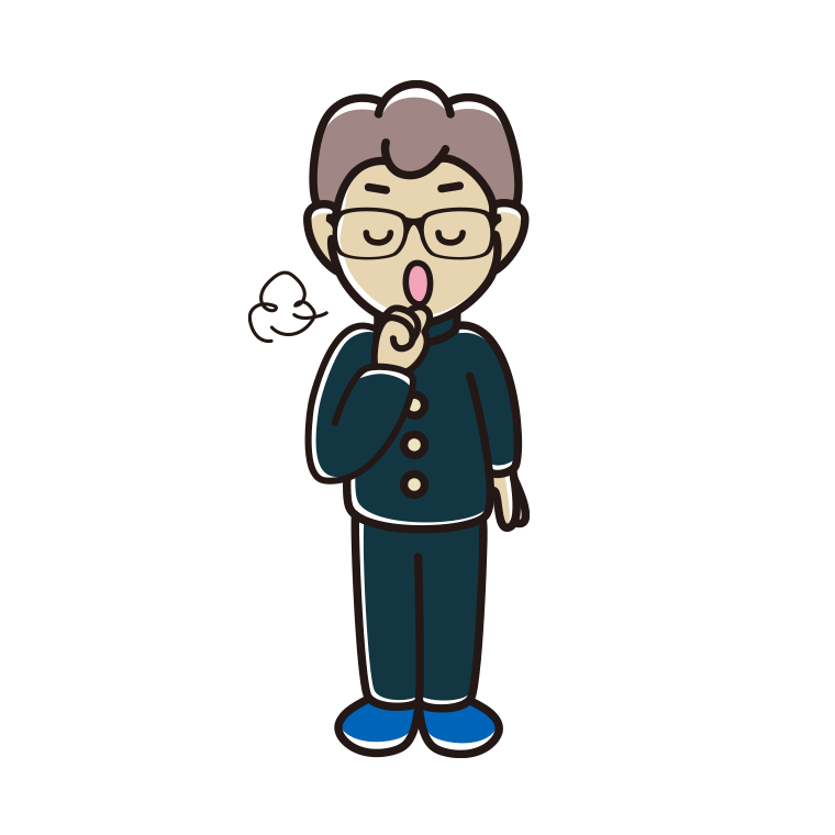 咳払いする眼鏡の男子中学生のイラスト【色あり、背景なし】透過PNG