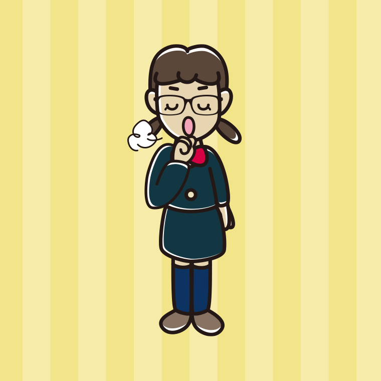 咳払いする眼鏡の女子中学生のイラスト【色、背景あり】PNG