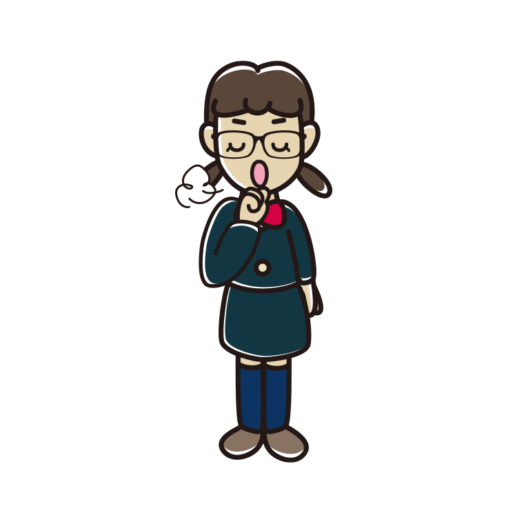 咳払いする眼鏡の女子中学生のイラスト【色あり、背景なし】透過PNG
