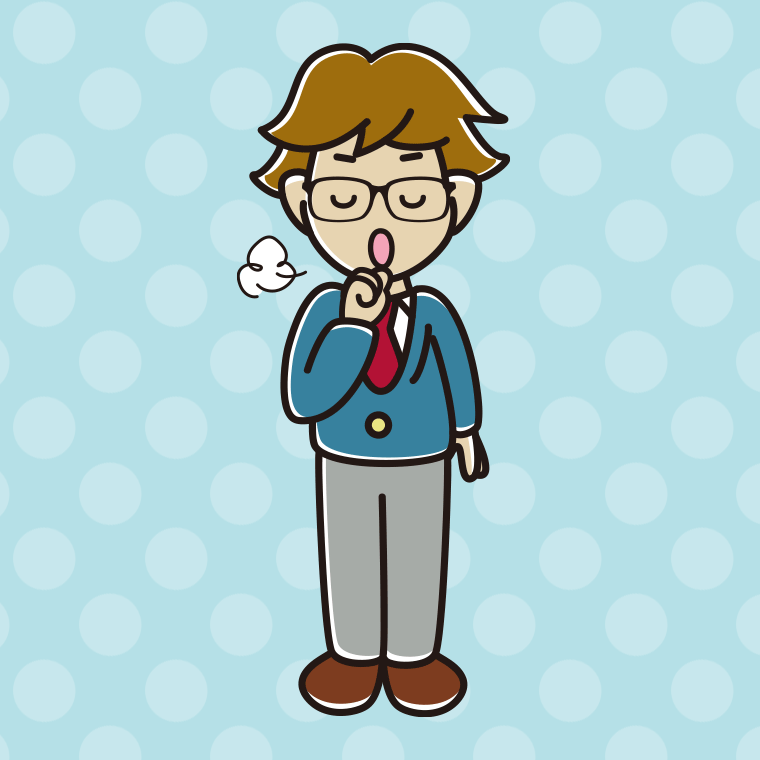 咳払いする眼鏡の男子高校生のイラスト【色、背景あり】PNG
