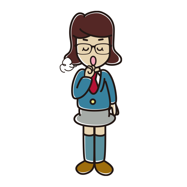 咳払いする眼鏡の女子高校生のイラスト【色あり、背景なし】透過PNG