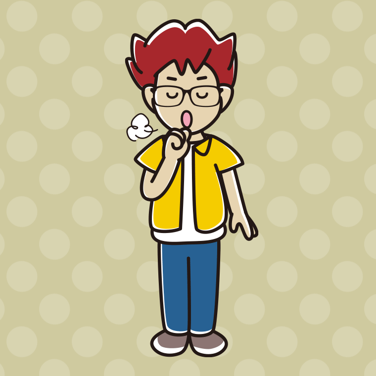 咳払いする眼鏡の男子大学生のイラスト【色、背景あり】PNG
