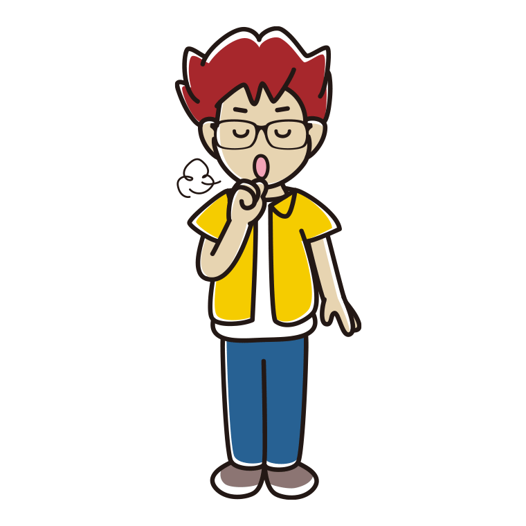 咳払いする眼鏡の男子大学生のイラスト【色あり、背景なし】透過PNG