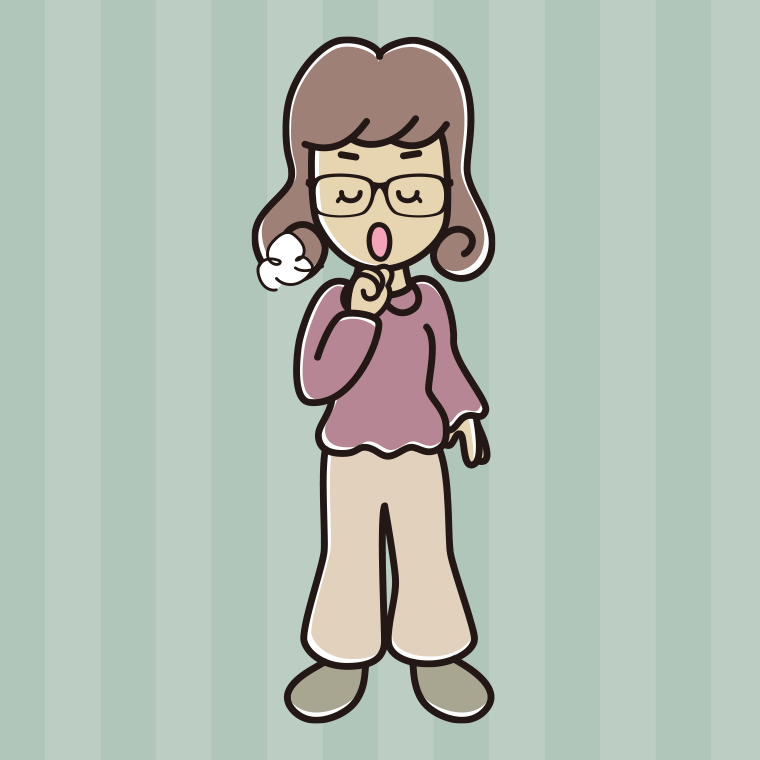 咳払いする眼鏡の女子大学生のイラスト【色、背景あり】PNG