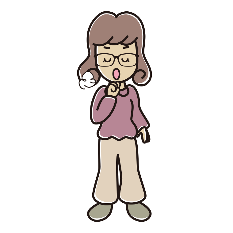 咳払いする眼鏡の女子大学生のイラスト【色あり、背景なし】透過PNG