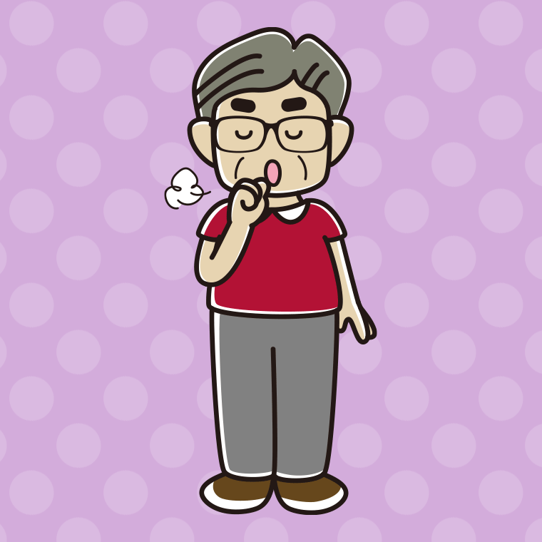 咳払いする眼鏡のおじさんのイラスト【色、背景あり】PNG
