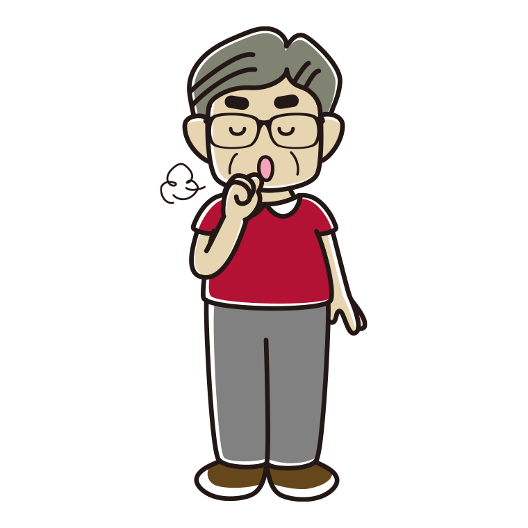 咳払いする眼鏡のおじさんのイラスト【色あり、背景なし】透過PNG