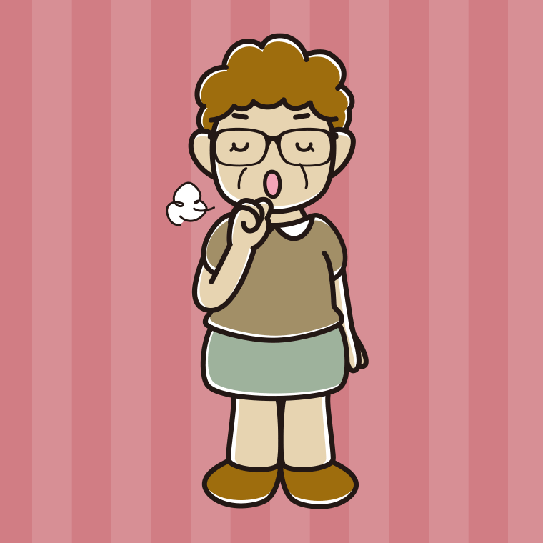 咳払いする眼鏡のおばさんのイラスト【色、背景あり】PNG