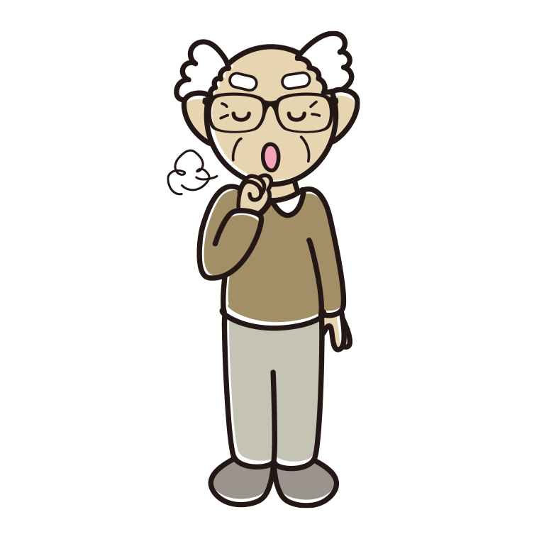 咳払いする眼鏡のおじいさんのイラスト【色あり、背景なし】透過PNG