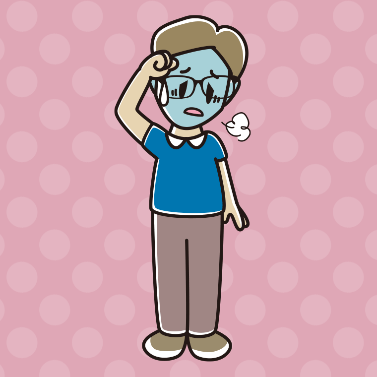 具合が悪い眼鏡の男性のイラスト【色、背景あり】PNG