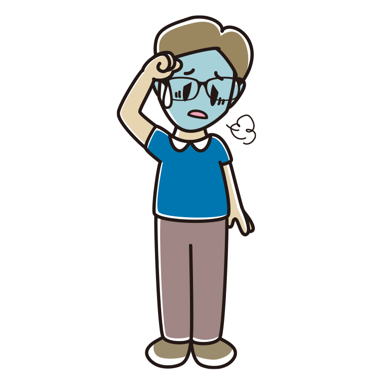 具合が悪い眼鏡の男性のイラスト【色あり、背景なし】透過PNG