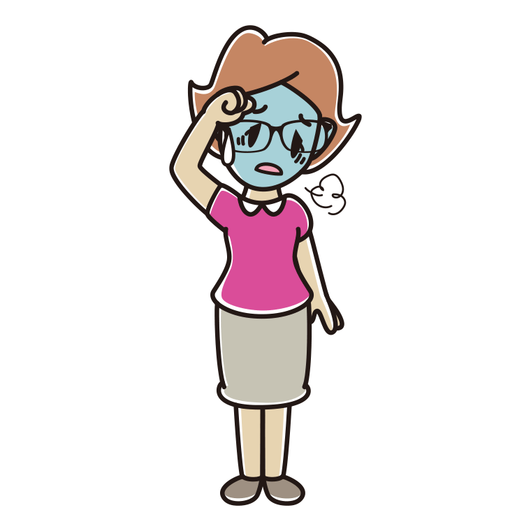 具合が悪い眼鏡の女性のイラスト【色あり、背景なし】透過PNG