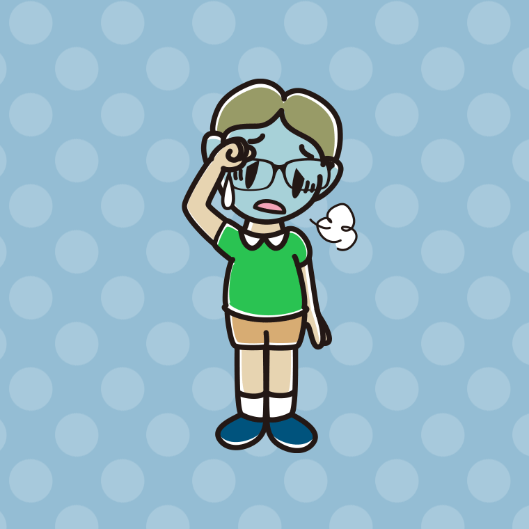 具合が悪い眼鏡の小学生男子のイラスト【色、背景あり】PNG
