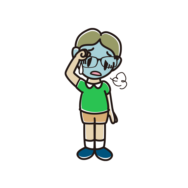 具合が悪い眼鏡の小学生男子のイラスト【色あり、背景なし】透過PNG